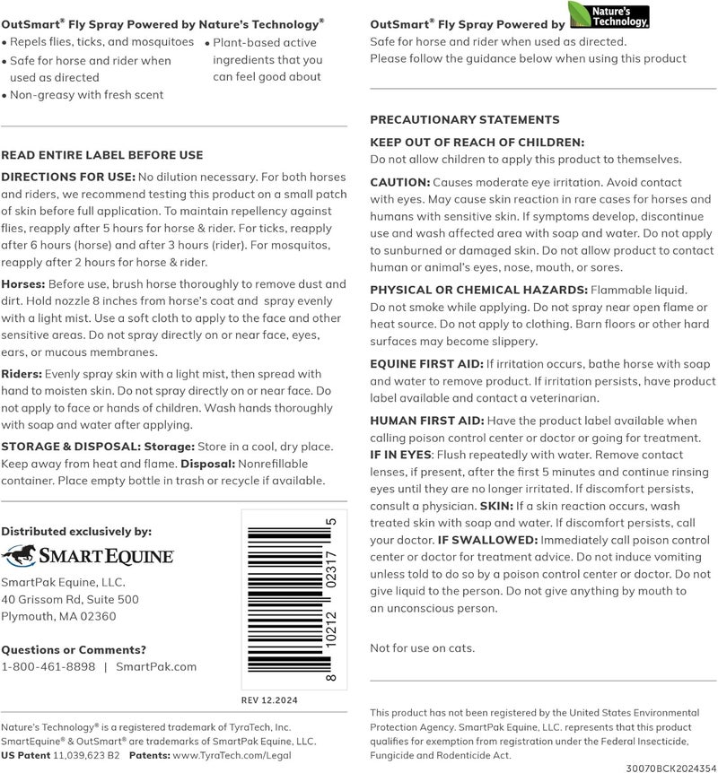 SmartEquine رذاذ OutSmart® للطيران | طارد للبعوض والقراد والذباب يعتمد على النباتات للخيول والفرسان | رائحة منعشة | 1 جالون - Image 2